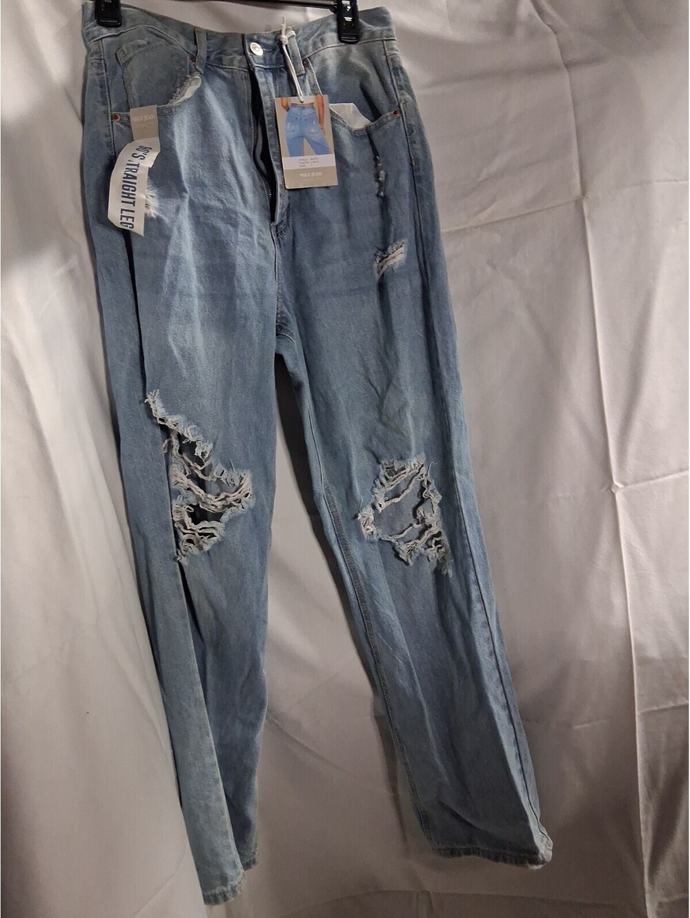 Wax Jean Collection Distressed 90s Straight Jeans Light Wash Large NWT N2